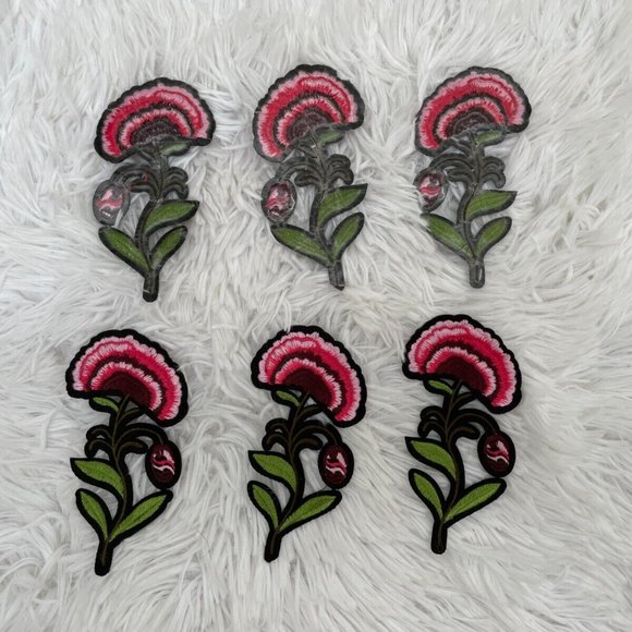 Flower Patches Lot of 6 Patches Red/Green Embroidery Iron On Patches Set of 6 - Picture 4 of 10